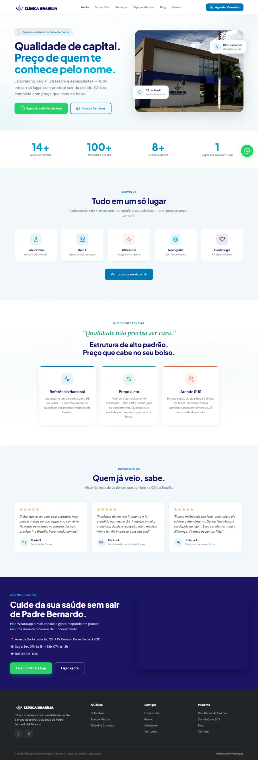 Site da Clínica Brasília feito pela Hipercode